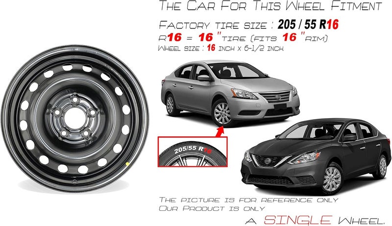 Velospinner New Single 16" 16x6.5 Inch Steel Wheel for 2013–2019 Nissan Sentra | OEM Design Replacement Rim | BLACK Finish | Direct Fit - OE Stock Specs | 62599 - Image 2